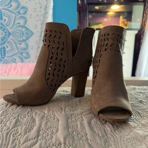 Madden Girl Taupe Peep-Toe Heeled Boots